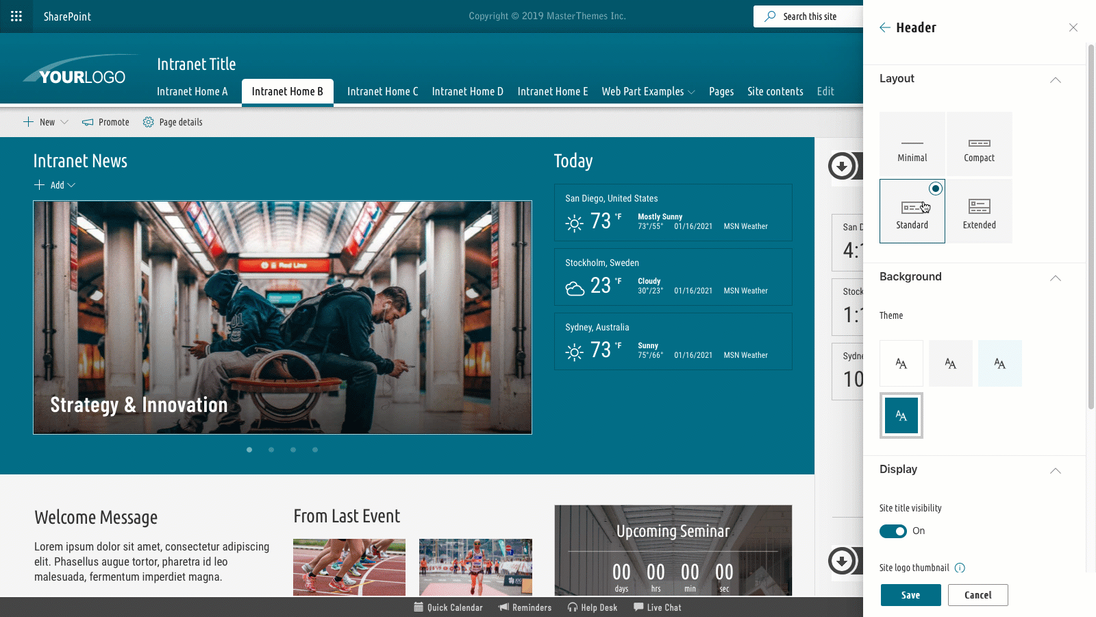 Take a tour of our theming solutions and templates for modern SharePoint Online, Office 365, and SharePoint On-Premises. Learn more about sharepoint, sharepoint online, modern sharepoint, sharepoint o365, sharepoint office365, intranet templates, sharepoint intranet templates, office365, sharepoint site designs, sharepoint templates, sharepoint themes, modern templates, communication templates, modern themes, SPFx templates, sharepoint 2019 themes, custom themes, templates, responsive themes, responsive design, theme, themes, custom themes, masterpage, masterpages, master pages, sharepoint layouts, and sharepoint branding.