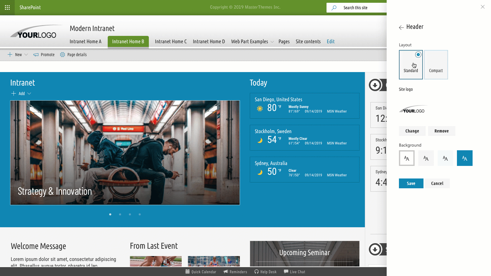 Take a tour of our theming solutions and templates for modern SharePoint Online, Office 365, and SharePoint On-Premises. Learn more about sharepoint, sharepoint online, modern sharepoint, sharepoint o365, sharepoint office365, intranet templates, sharepoint intranet templates, office365, sharepoint site designs, sharepoint templates, sharepoint themes, modern templates, communication templates, modern themes, SPFx templates, sharepoint 2019 themes, custom themes, templates, responsive themes, responsive design, theme, themes, custom themes, masterpage, masterpages, master pages, sharepoint layouts, and sharepoint branding.