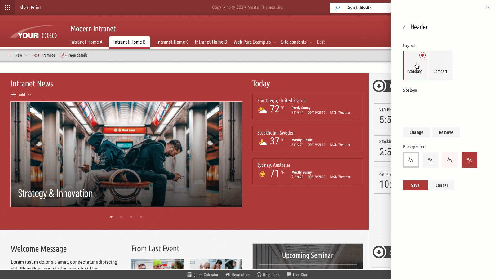 Take a tour of our theming solutions and templates for modern SharePoint Online, Office 365, and SharePoint On-Premises. Learn more about sharepoint, sharepoint online, modern sharepoint, sharepoint o365, sharepoint office365, intranet templates, sharepoint intranet templates, office365, sharepoint site designs, sharepoint templates, sharepoint themes, modern templates, communication templates, modern themes, SPFx templates, sharepoint 2019 themes, custom themes, templates, responsive themes, responsive design, theme, themes, custom themes, masterpage, masterpages, master pages, sharepoint layouts, and sharepoint branding.